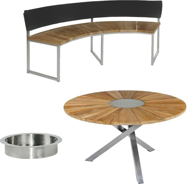 Zebra Tisch Oryx 135 cm mit 2 Bänken aus recyceltem Teak, Edelstahl und Sektkühler in Braun - Bild 1
