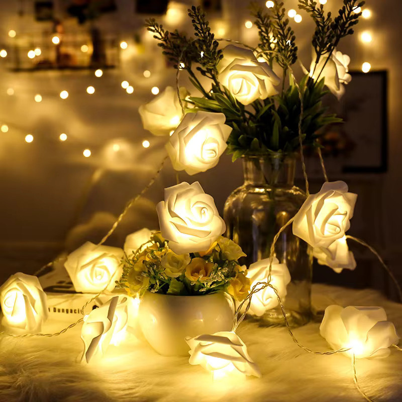 LED Rosen Lichterkette mit 10 LEDs in Warmweiß, 1,5 m Länge für Hochzeiten, Valentinstag und Party-Dekoration, Farbe: Weiß - Bild 5