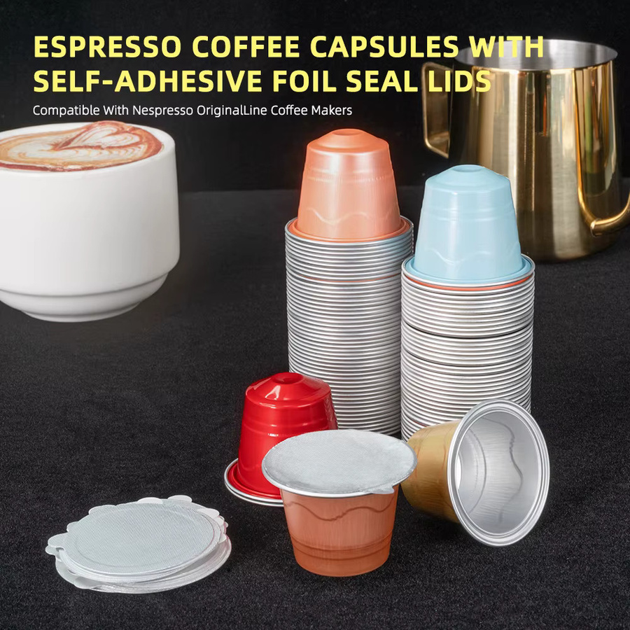 100 Stück leere Aluminiumfolienkapseln von dalinwell in Blau und Multicolour, wiederbefüllbare Kaffeepads kompatibel mit Nespresso Original Line Maschinen - Bild 2
