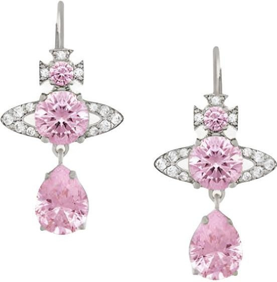 Vivienne Westwood Ismene Hängeohrringe, Wassertropfen, Kristall, Saturn-Dekoration, Rosa, Silber, Unisex - Bild 1