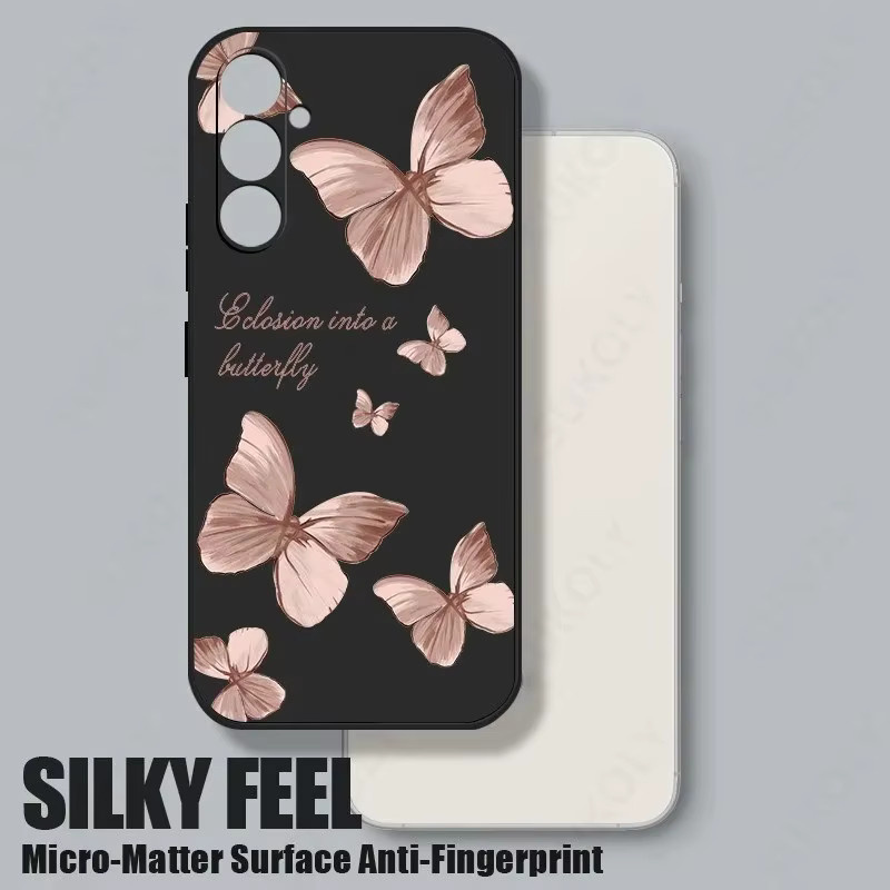 Schmetterlingsmuster Silikonhülle mit Handgelenkschlaufen für Samsung Galaxy S26 S25 S24 S23 Ultra S23 FE A57 A17 A55 A56 A36 A16 in Schwarz - Bild 5