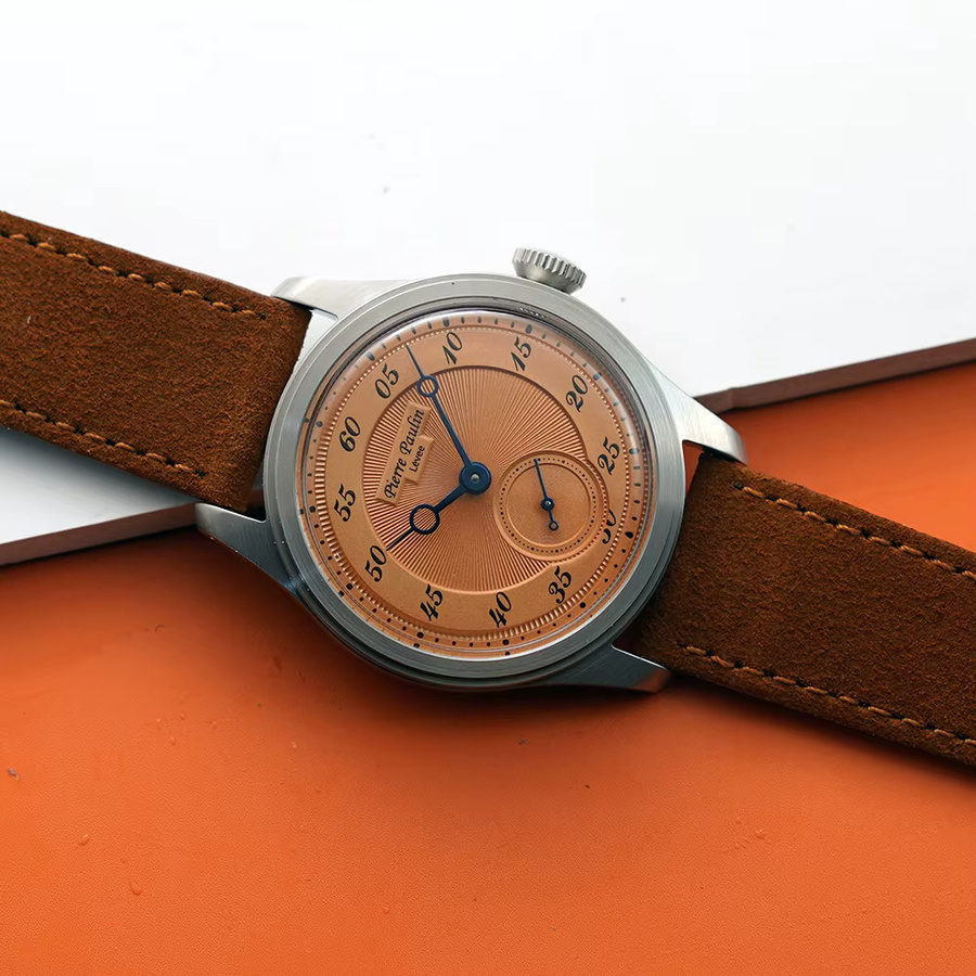 Pierre Paulin Armbanduhr, Handaufzug, Lachs-Zifferblatt, Edelstahl, 38 mm, Herren - Bild 3