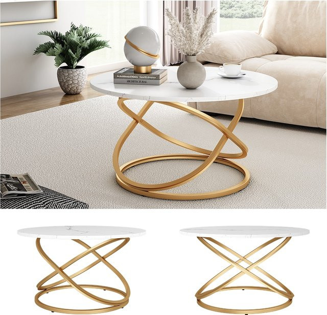 Vicco Couchtisch Calgary Wohnzimmertisch in Weiß und Gold, rechteckig, glänzend, Breite: 80 cm, Tiefe: 46 cm - Bild 1