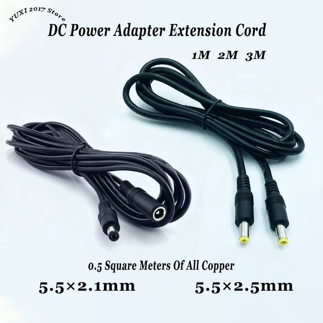 YuXi DC-Netzteil-Verlängerungskabel aus Kupfer in Schwarz mit 5,5 x 2,1 mm und 5,5 x 2,5 mm Anschlüssen für CCTV-Kameras und Router - Bild 1