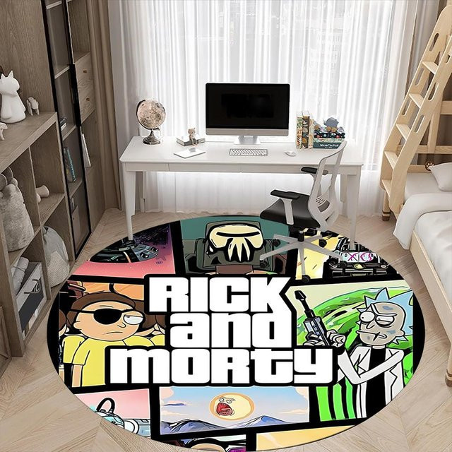 Runder Rick und Morty Teppich von Yi Xin One, Mehrfarbig, Durchmesser: 120 cm - Bild 1