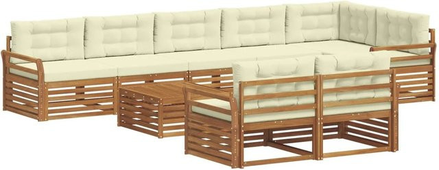 vidaXL Outdoor-Sofagarnitur 9-teilig aus Akazienholz mit Kissen in Natur und Creme - Bild 1