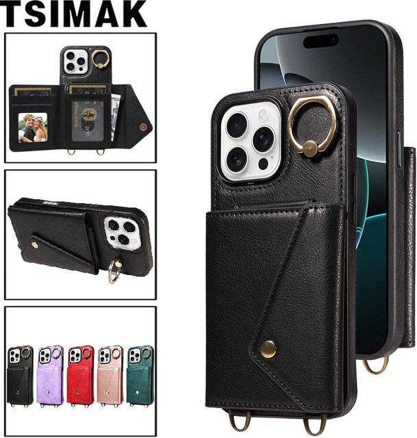 Elegante Ledertasche mit Lanyard und Kartenfächern für iPhone Modelle in Gold - Bild 1