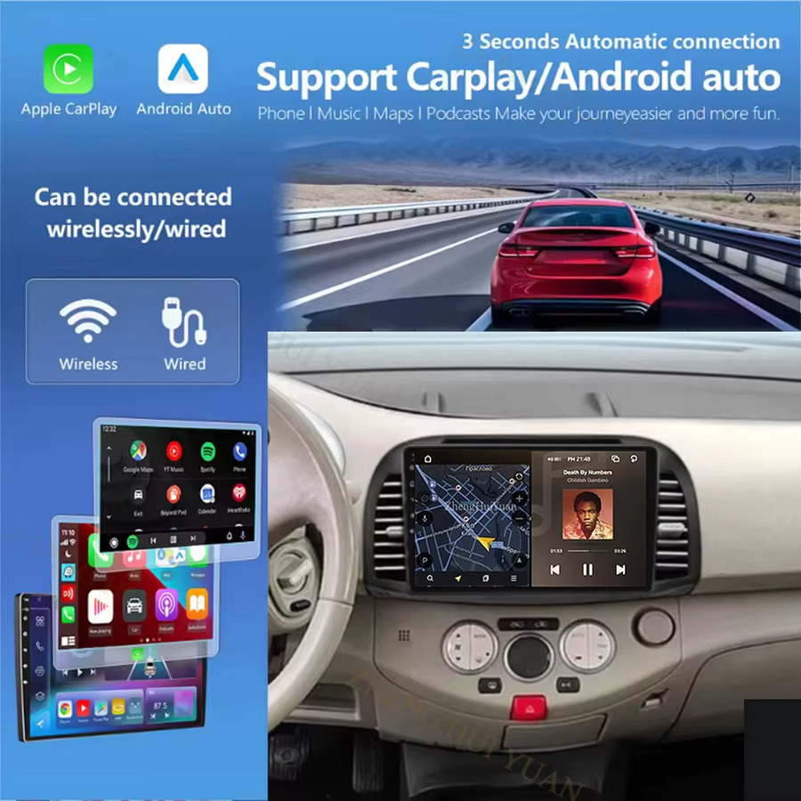TIEYEZ 9 Zoll Android 16 Autoradio für Nissan March Micra K12 2002 - 2010 mit GPS, 5G-WIFI und 2K QLED Display, Farbe: Schwarz - Bild 2