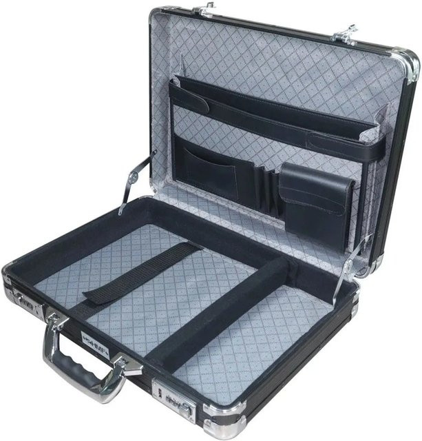 HMF Alu Aktenkoffer für Herren mit Zahlenschloss in Schwarz und Silber, B/T/H: 45 x 33 x 11 cm - Bild 1