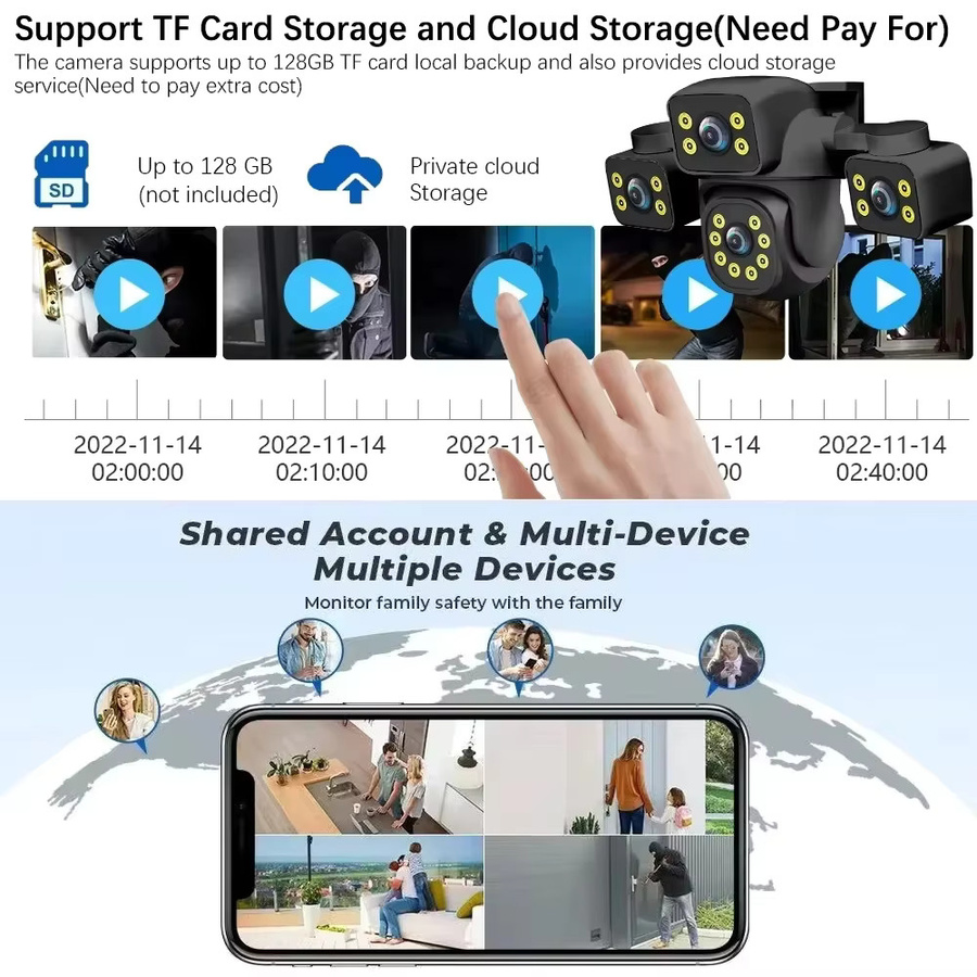 Overscam Drei-Bildschirm WLAN IP Kamera mit 15MP HD, Drei-Linsen-System, Farbnachtsicht und Menschenerkennung, IP66 wasserdicht, Schwarz - Bild 4