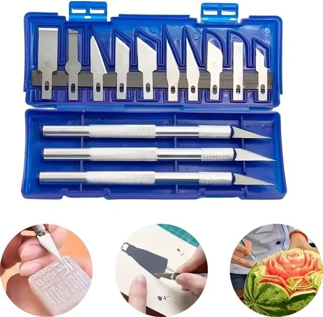 13-teiliges Schnitzmesser Set aus Aluminiumlegierung in Silber für Handwerk und Modellbau - Bild 1