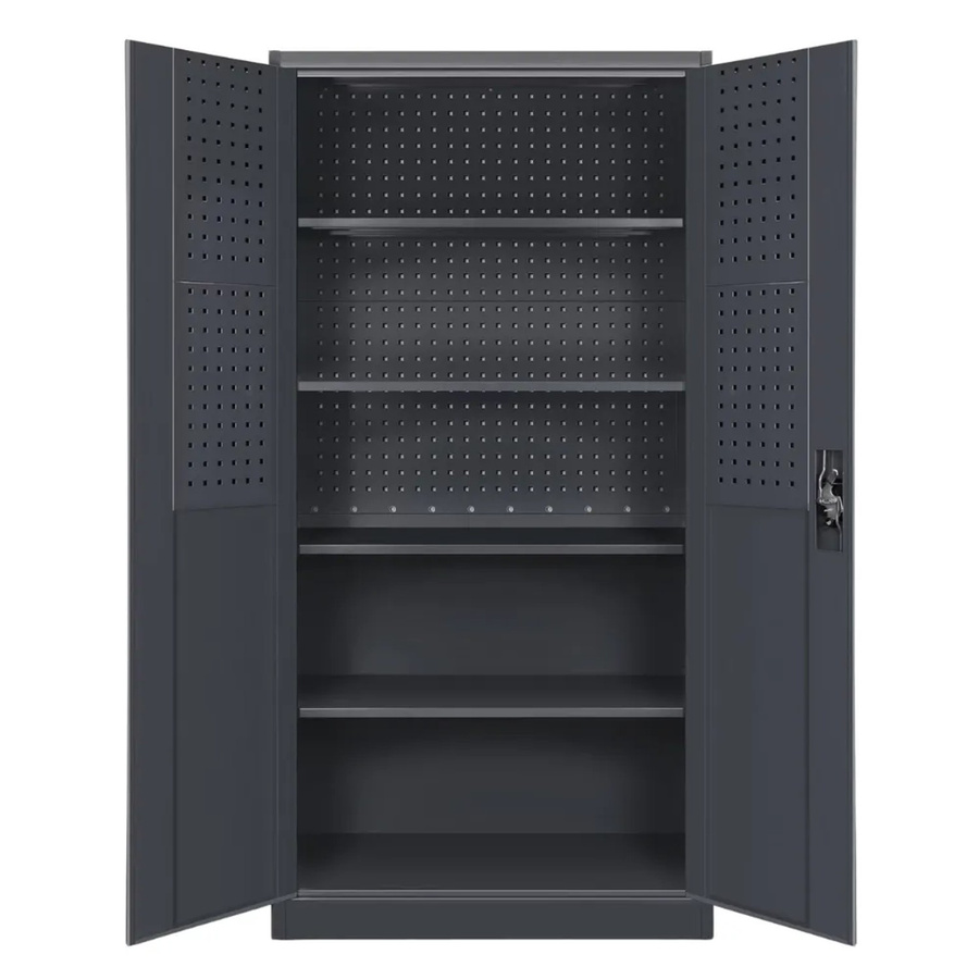JAN NOWAK Werkzeugschrank BRUNO aus Metall mit Lochwand und 5 Ebenen, abschließbar, Anthrazit, H x B x T: 185 x 92 x 50 cm - Bild 2