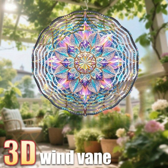 CIFBUY 3D Holographischer Kristallmuster-Windspinner in Multicolour, Kinetisches Kunst-Ornament für die Gartendekoration, Durchmesser: 25 cm - Bild 1