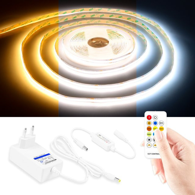 MALITAI Dimmbarer CCT COB LED Streifen mit EU-Stecker und Driver, 24V, Weiß, Breite: 8 mm - Bild 1