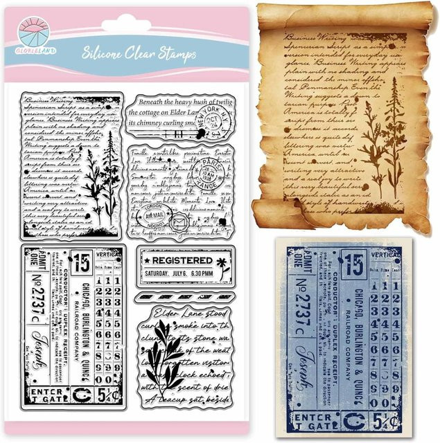 Vintage Textur Stempel mit Pflanzenmotiv für Scrapbooking und Karten, transparent - Bild 1