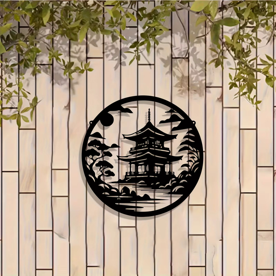 CIFBUY Japanische Pagoden-Zen-Garten-Wandkunst aus Metall in Schwarz als wetterfeste Gartendekoration - Bild 5