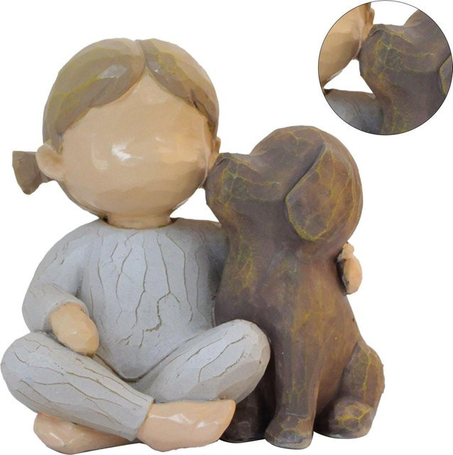 Dekorative mfySpace Statue Mädchen und Hund in Grau als Tischdeko für Wohnzimmer und Schlafzimmer - Bild 1