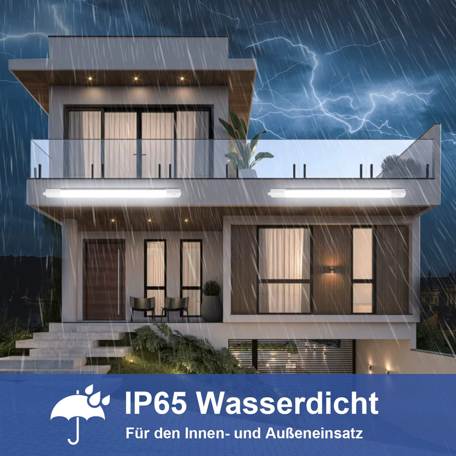 Oraymin 2er-Pack LED-Deckenleuchten mit Bewegungsmelder, wasserdichte LED-Lattenleuchte IP65, 36 W, 4000 lm, neutralweiß 4000 K, Länge: 120 cm, weiß - Bild 4