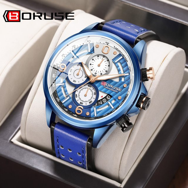 BORUSE Armbanduhr, Quarz, Leder, Blau, Herren - Bild 1