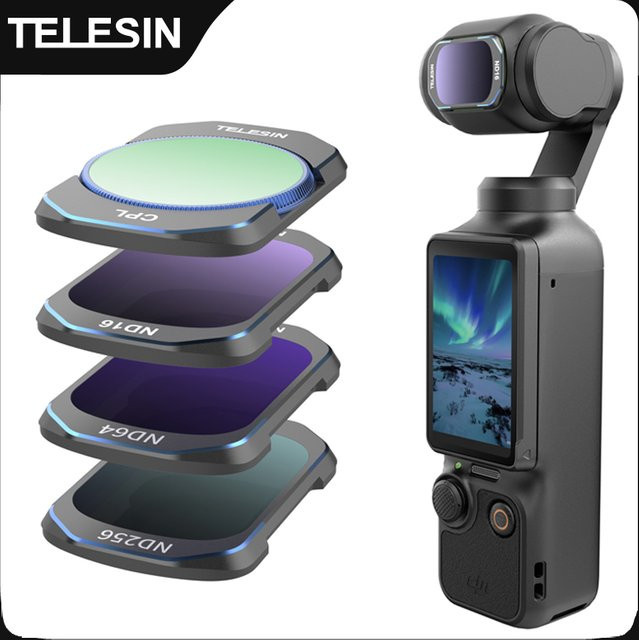 TELESIN Objektivfilter-Set für DJI OSMO Pocket 3 und Pocket 4 inklusive CPL und ND-Filtern ND16 ND32 ND64 ND256 in Schwarz - Bild 1