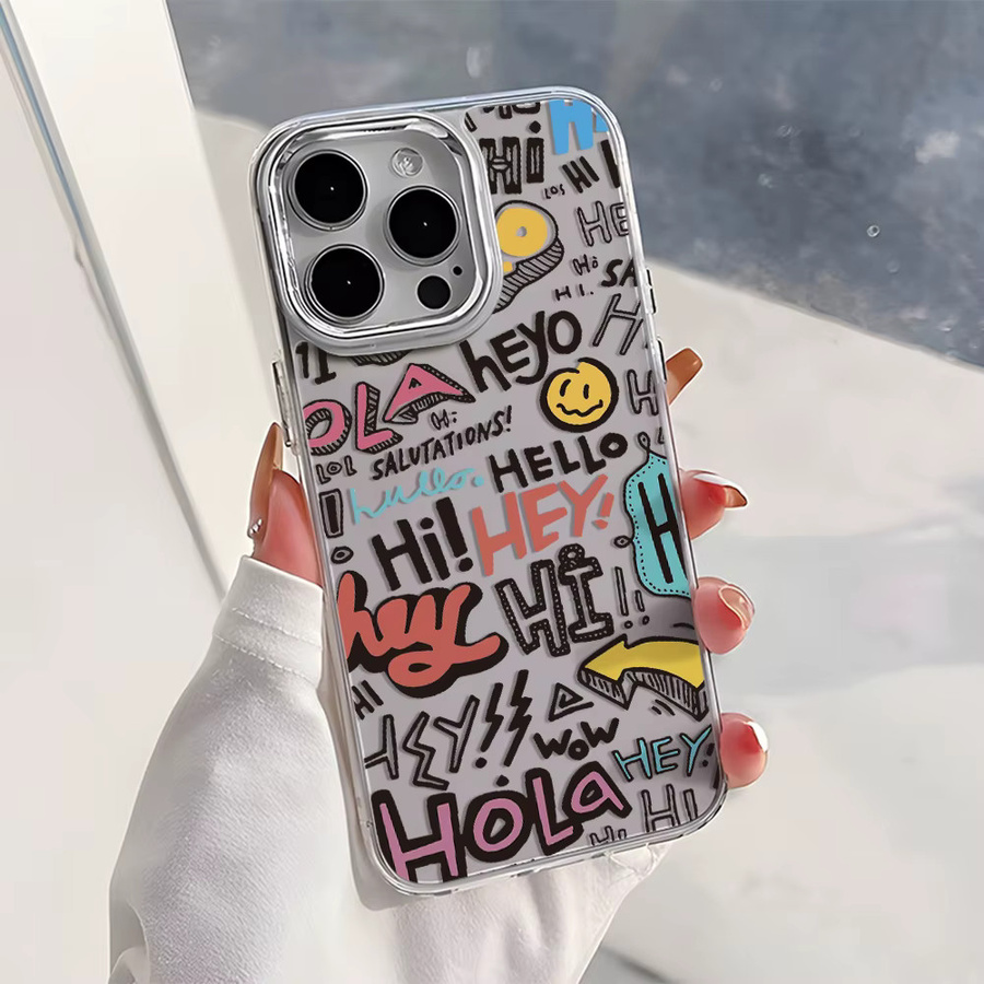 Stoßfeste Silikon Handyhülle mit Cartoon Reise Graffiti Design für Apple iPhone 17 Pro Max, 16, 15, 14, 13, 12, 11 in Silber mit Linsenrahmen - Bild 6