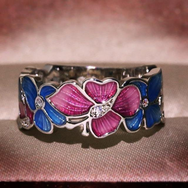 Ring Blume, Emaille, Zirkonia, rosa, Damen - Bild 1