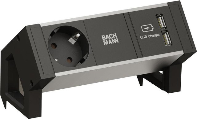 Bachmann DESK 2 ALU BLACK Steckdosenleiste in Schwarz und Grau mit 1x CEE 7/3 und 2x USB-A Anschlüssen - Bild 2
