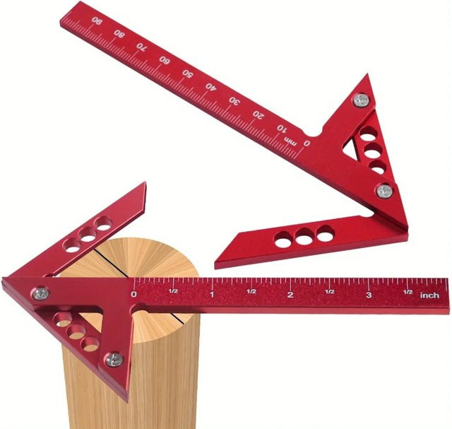 Rechtwinkliger Center Finder aus Aluminium für die Holzbearbeitung, quadratisch, 45–90 Grad Linienlehre und Zimmermannslineal in Blau und Rot - Bild 1