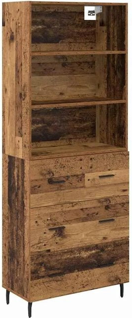 vidaXL Highboard 2-teilig in Altholz-Optik mit Glasfront und Schubladen, Farbe: Braun, B/T/H: 180 x 32,5 x 32,5 cm - Bild 1