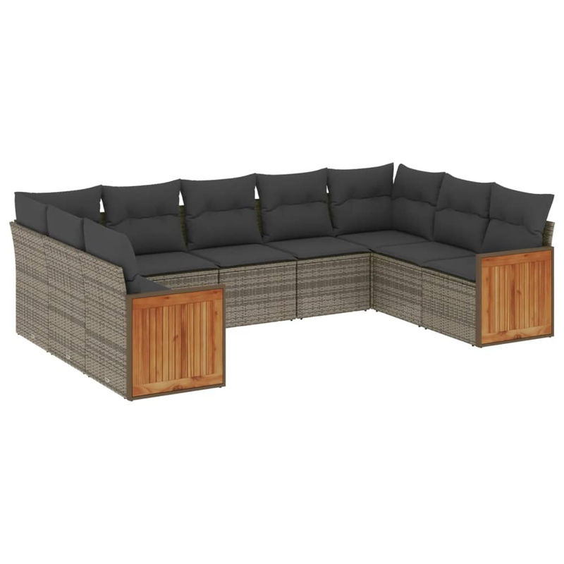 Vidaxl Gartenmöbel-Set aus Polyrattan mit Kissen, 9-teilig, Grau/Schwarz, Modernes Design - Bild 2