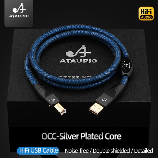 ATAUDIO HiFi USB Typ A auf B Audiokabel mit OCC-Versilberung für DAC und Verstärker, Blau - Bild 1