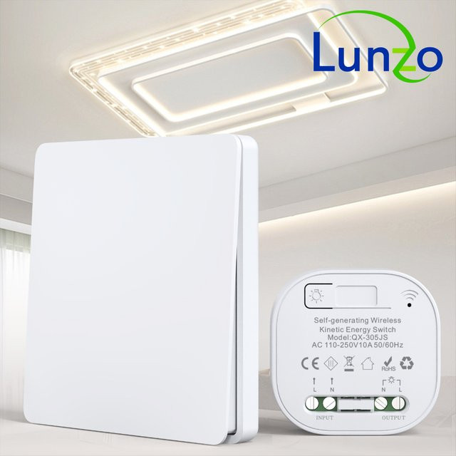 Lunzo RF 433 Selbstgenerierender kabelloser Lichtschalter, 1 Gang, wasserdicht, Weiß - Bild 1