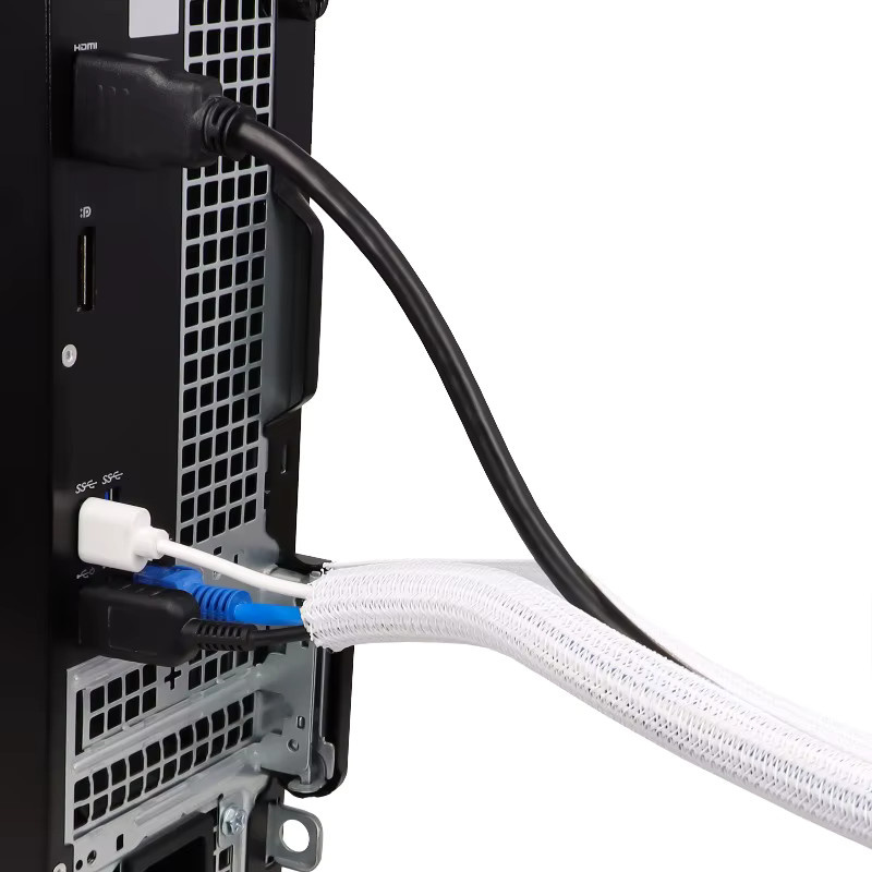 Weiße geflochtene PET-Kabelhülse als selbstschließender Kabel-Organizer zum Schutz und zur Isolierung von Kabeln - Bild 3