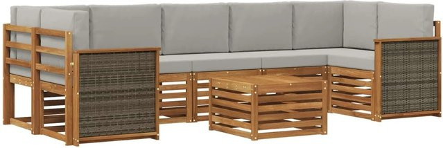vidaXL Outdoor-Sofagarnitur in L-Form aus Massivholz Akazie mit 8 Kissen in Natur und Hellgrau - Bild 1
