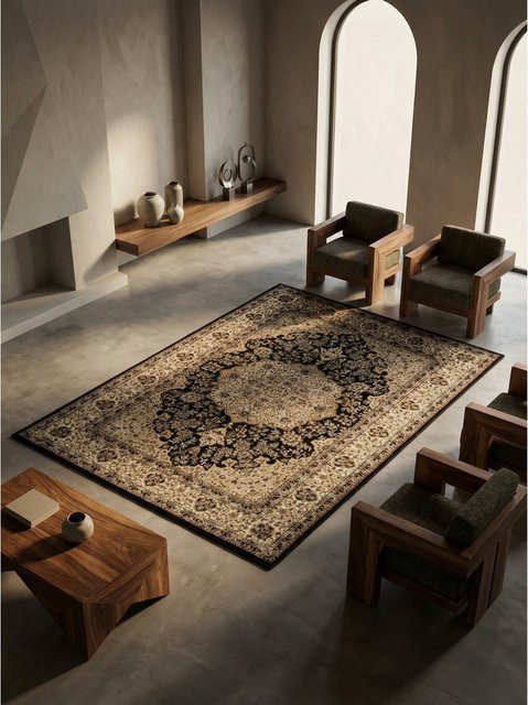 Kurzflorteppich KADIMA DESIGN, orientalisch, Polypropylen, Schwarz/Beige, B: 200 cm, T: 290 cm - Bild 1