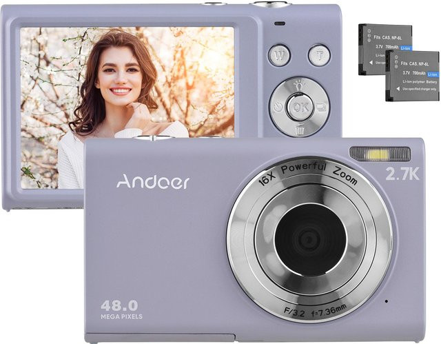 Andoer 2,7K Digitalkamera Camcorder mit 48 MP, Autofokus, 2,88 Zoll IPS-Bildschirm und 16-fachem Zoom in Violett - Bild 1