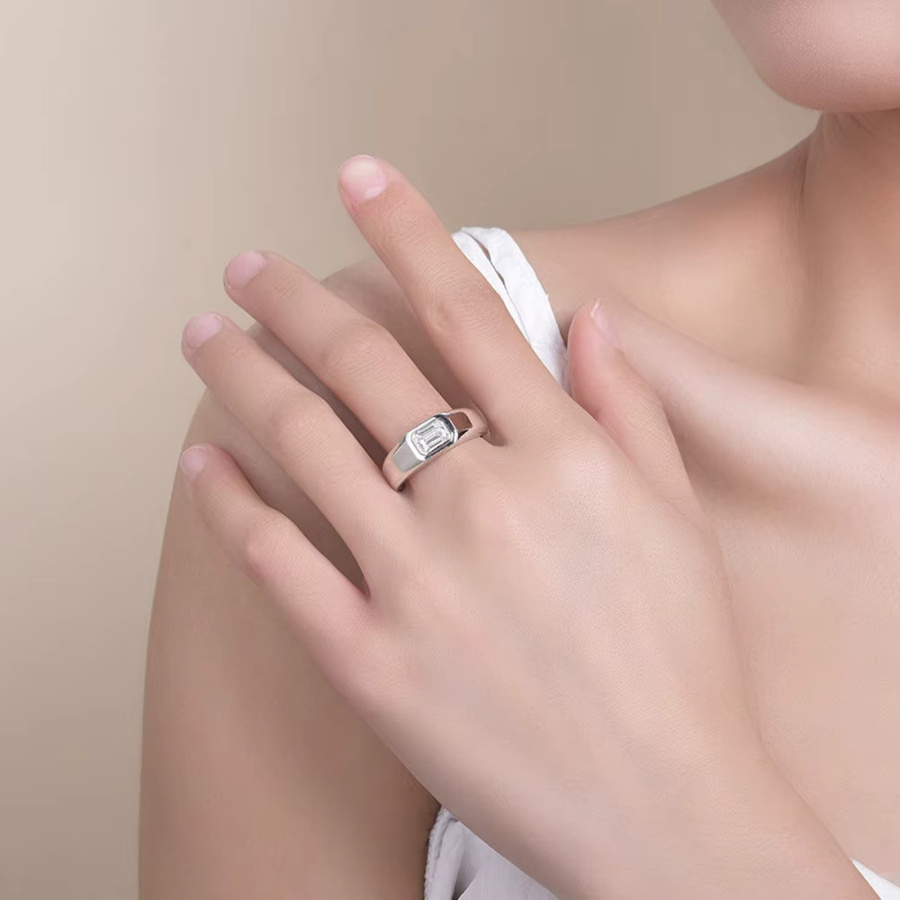 M-JAJA Verlobungsring, 925 Silber, Moissanit, Smaragd, Diamant, Herren - Bild 3