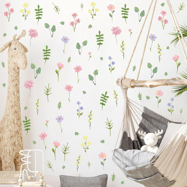 Kingsmile Wandaufkleber mit pastellfarbenen Wildblumen im Boho-Design für das Kinderzimmer, abnehmbare Blumen-Wandsticker für Baby- und Mädchenzimmer - Bild 1