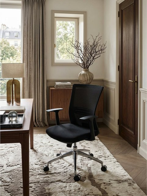 KADIMA DESIGN Bürostuhl Schwarz aus Stoff mit Kunststoff-Armlehnen, drehbar und 120 kg Belastbarkeit - Bild 1