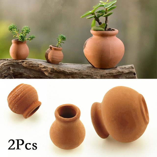 2er-Set VIBRATITE Mini-Blumentöpfe aus Keramik in Braun im Vintage-Design für Sukkulenten und kleine Pflanzen - Bild 1