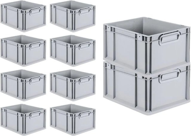 PROREGAL SuperSparSet 10x Eurobox NextGen Grip mit Scharnierdeckel und schwarzen Schiebeschnappverschlüssen, Grau, H x B x T: 22 x 30 x 40 cm - Bild 1