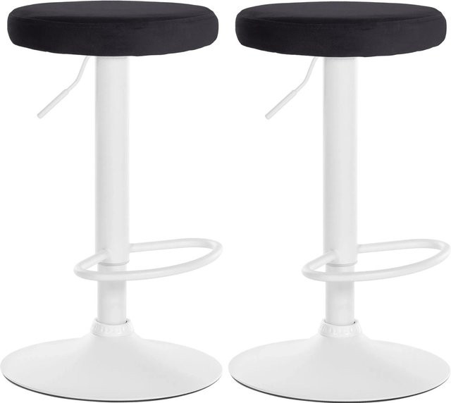 DELUKE 2er Set Barhocker KAZON aus Samt, höhenverstellbar und drehbar, Schwarz und Weiß, B/T/H: 38,5 x 38,5 x 60 cm - Bild 1