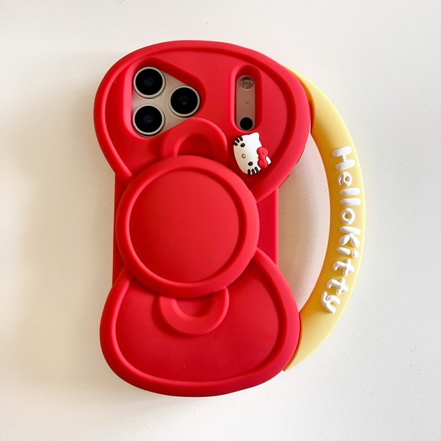 Sanrio Hello Kitty Silikon Handyhülle mit roter Schleife und Objektivschutz für iPhone 17 16 15 14 13 Pro Max in Rot - Bild 1