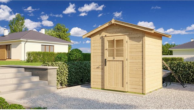 WEKA Gartenhaus 223 aus europäischer Fichte mit Satteldach und Vordach, beige, B/H/T: 260 x 227 x 154 cm - Bild 1