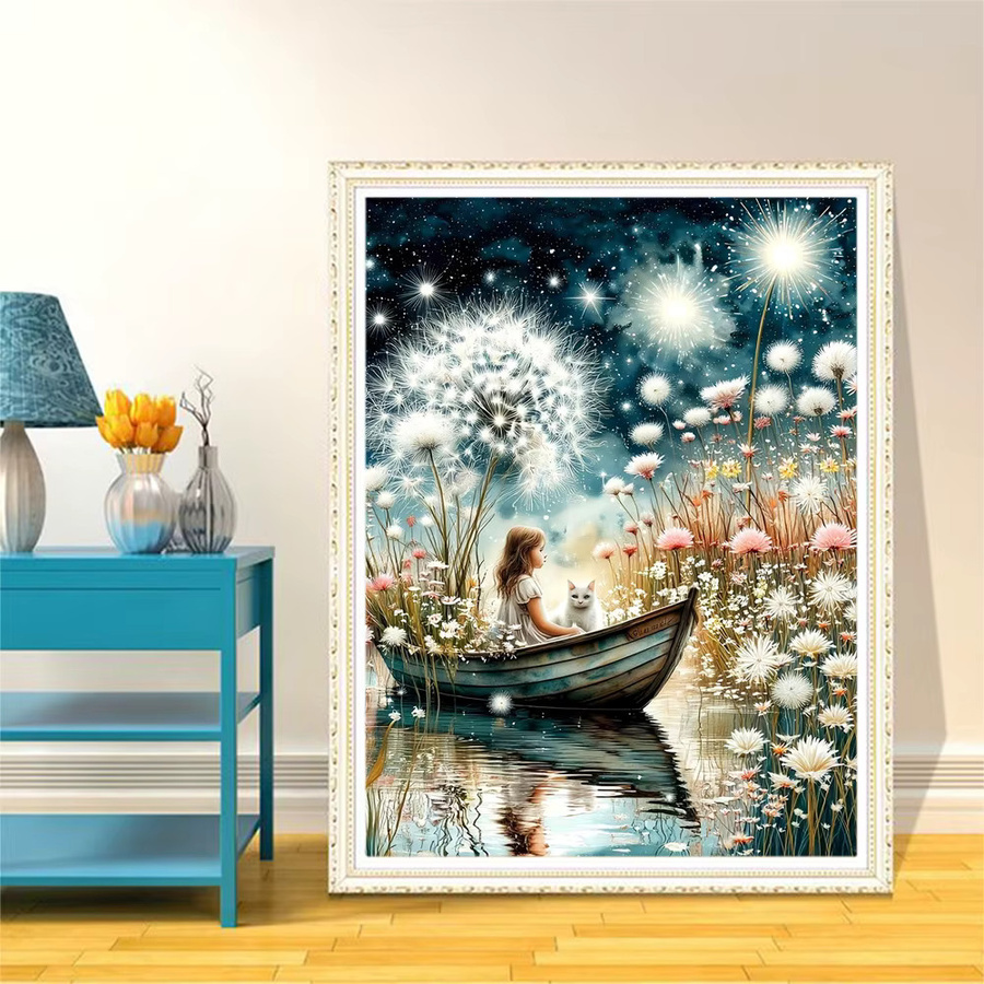 EverShine DIY Diamantmalerei Löwenzahnboot 5D Mosaik Set mit Rundbohrern in Multicolour zur modernen Wanddekoration B/H: 30,0 x 20,0 cm - Bild 3