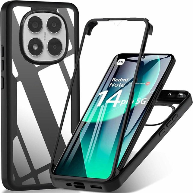 360 Grad Vollkörperhülle mit integriertem Displayschutz für Xiaomi Redmi Note 15 Pro Plus, 14, 13 5G, 12, 11, 10, 10S und 15C 4G in Schwarz - Bild 1