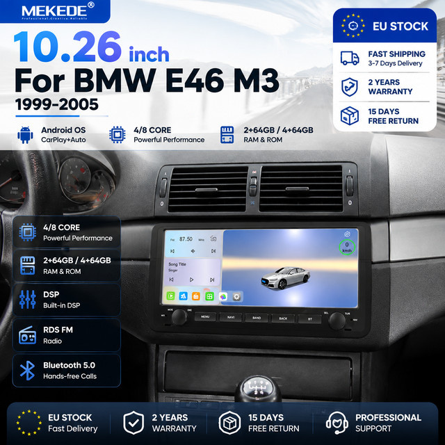MEKEDE Android Autoradio mit 10,26 Zoll Touchscreen, 8-Kern, GPS-Navigation, Bluetooth, CarPlay und Android Auto, Schwarz, passend für BMW E46 M3 und Rover 75 Coupe - Bild 1