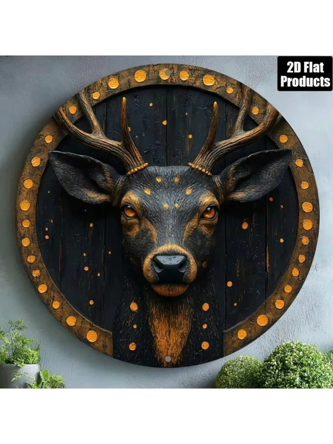 CIFBUY Vintage Wanddekoration Hirschkopf aus Metall in Gold mit Geweihkreis, Durchmesser: 20,32 cm - Bild 4