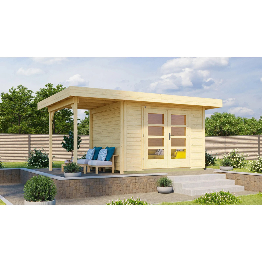 WEKA Gartenhaus 126 A Gr.1 aus Holz in Beige mit Flachdach und Vordach B/H/T: 500 x 226 x 314 cm - Bild 2
