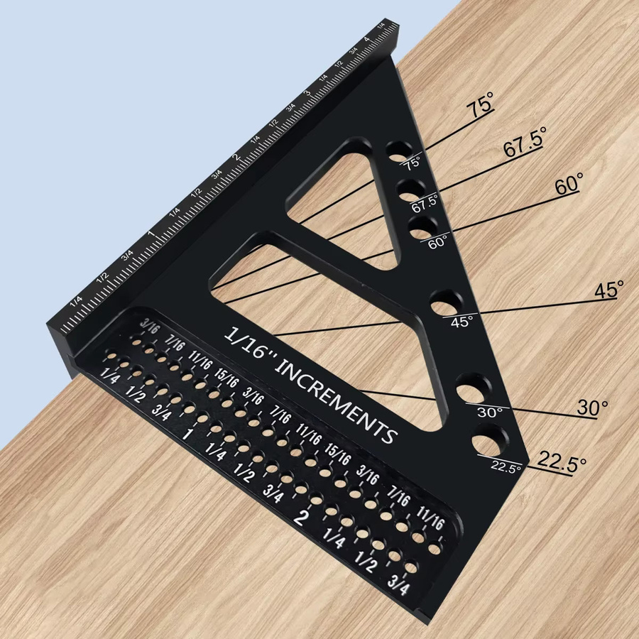GDART 3D Multi-Winkel Holzbearbeitungs-Winkelmesser aus Aluminium-Legierung als T-Typ Anreißer in Silber oder Rot mit 22,5/30/45/60/67,5/90 Grad Gehrungsdreieck-Lineal - Bild 4